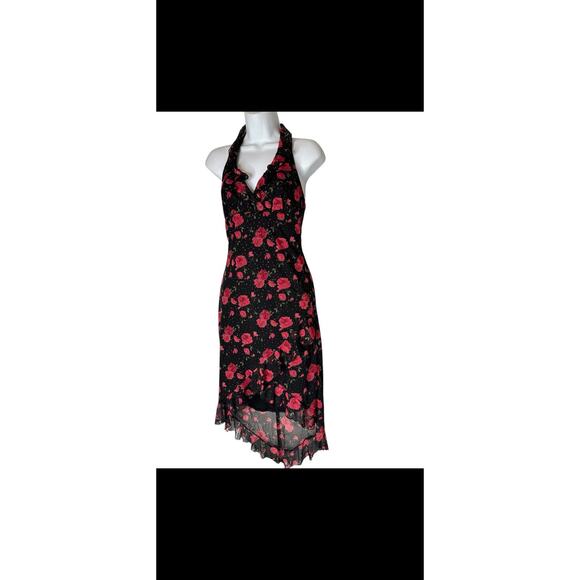 VTG Y2K Rampage Dark Floral Mesh Halter Babydoll Whimsygoth Fairy Slip Dress S - Picture 10 of 13